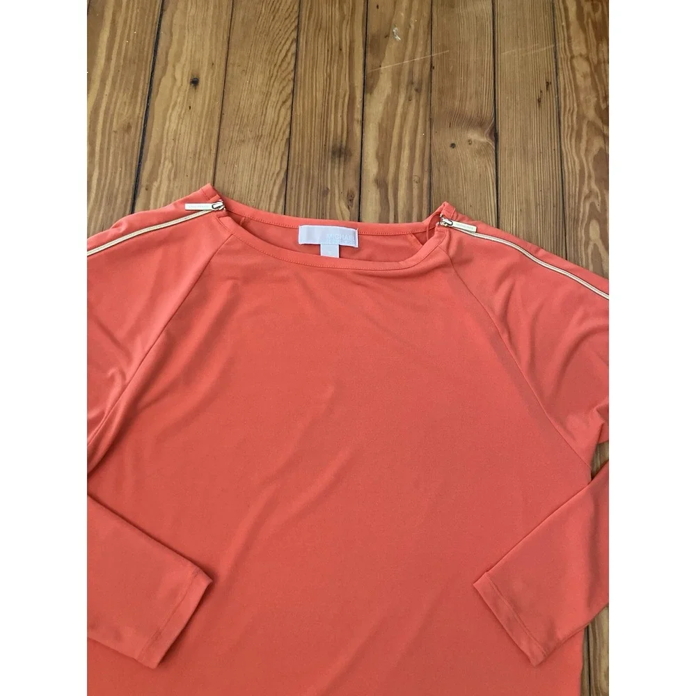 Michael Kors Shirt Sz S Orange‎ Zipper Long Sleeve